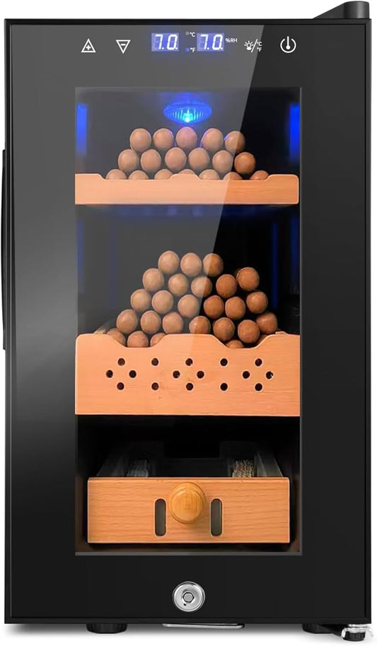 Electric Cigar Humidor, 25L 200 Counts Large Capacity,Thermostatic Electric Cooler Cabinet with Digital LED Screen, Safety Lock,Smart Humidity & Temp Control, Gifts for Men
