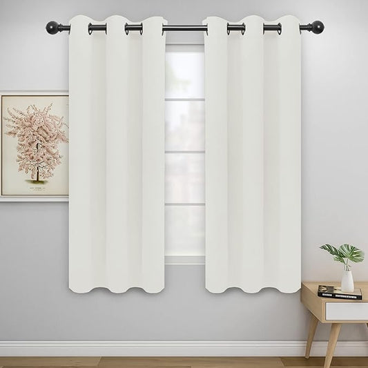 Easy-Going Blackout Curtains for Bedroom, Solid Thermal Insulated Grommet and Noise Reduction Window Drapes, Room Darkening Curtains for Living Room, 2 Panels(42x63 in, Ivory)