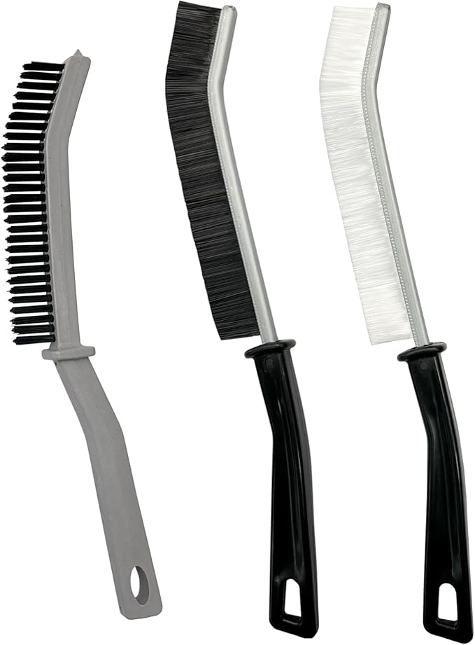 3 Pcs Cleaning Brushes for Household - Crevice Brush for Scrub Small Spaces, Toilet Cleaning Tool with Comfortable Grip, Long&Firm Bristle for Shower Tile Grout, Sinks Gap, Window Tracks, Hinges