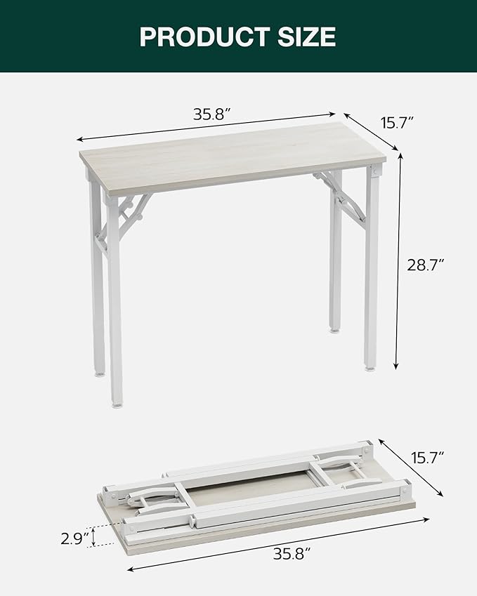 Frylr Small Folding Computer Desk – Portable 35.8 Inch Foldable Laptop Table, Collapsible and Compact for Easy Storage and Fast Setup, Lightweight for Small Spaces, Craft and Study Use, White Ash