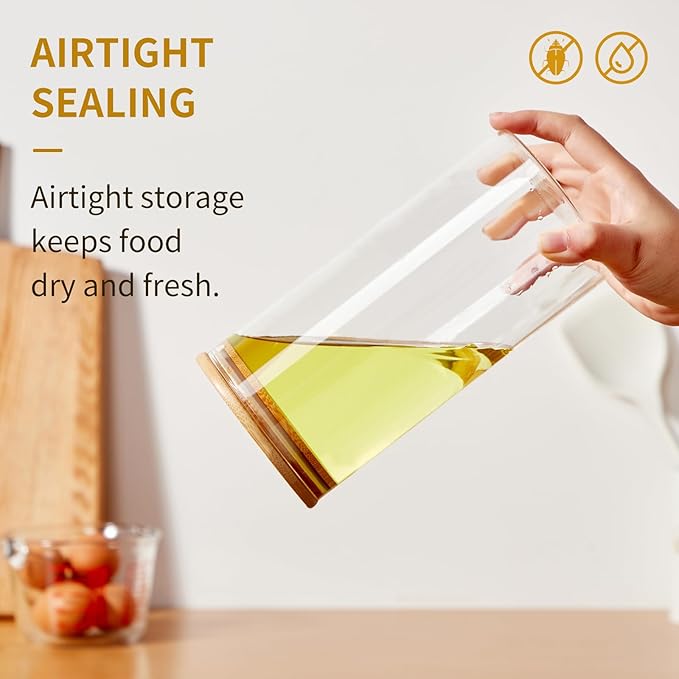 Glass Food Storage Jars with Lids[Set of 5], Perfect for Pasta, Cookies, Nuts, Coffee, Cereal, Flour, and More, Organize Your Kitchen and Pantry with these BPA-Free Glass Canisters