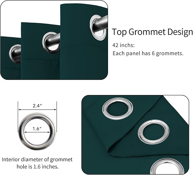 Easy-Going Blackout Curtains for Bedroom, Solid Thermal Insulated Grommet and Noise Reduction Window Drapes, Room Darkening Curtains for Living Room, 2 Panels(42x63 in, Deep Teal)