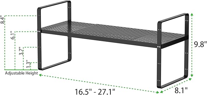 Expandable Cabinet Storage Shelf Stackable Organizer Rack for Kitchen Bathroom Pantry Spice Cupboard Coffee Countertop Home Office Desk Heavy Duty Nonslip Black Small 3 Packs
