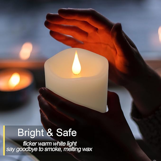 Flameless Candles Battery Operated with Timer, 3D Moving Flame Flickering, Last 600+ Hours Battery Candles, 3" x 5" Ivory Real Wax Electric LED Candle for Wedding Party Decorations
