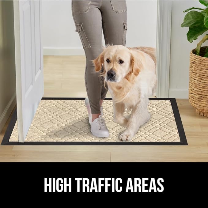 GORILLA GRIP 100% Waterproof All-Season WeatherMax Doormat, 72x24, US Designed Natural Rubber, Stain and Fade Resistant, Low Profile Indoor Outdoor Door Mats, Easy Clean Patio Mat, Modern Latte