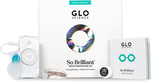 GLO Science So Brilliant Teeth Whitening Kit – Patented Warming Mouthpiece with LED Light Technology, Whitening Gel w/ 6% Hydrogen Peroxide, Lip Balm – Fastest Way to Whiter Teeth, Sensitivity Free