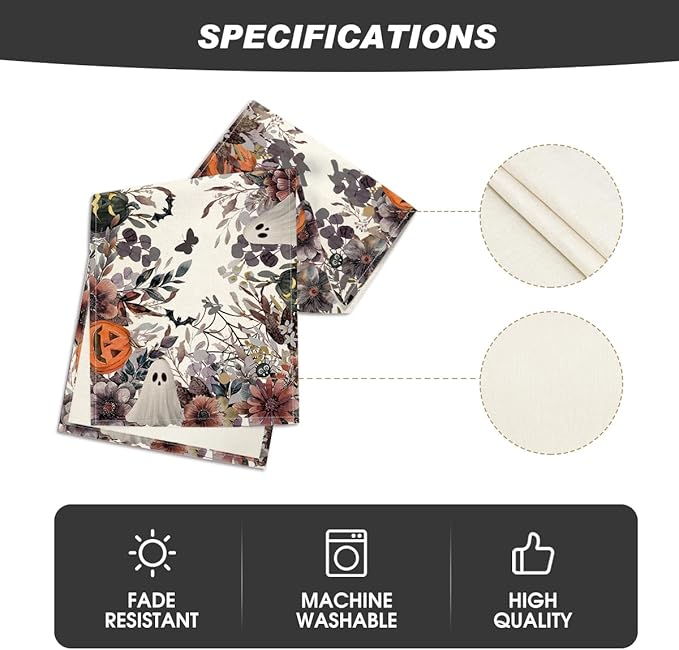 Artoid Mode Jack-O'-Lantern Pumpkin Floral Ghost Halloween Table Runner, Eucalyptus Kitchen Dining Table Decoration for Home Party Decor 13x48 Inch