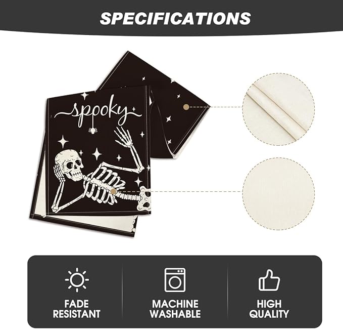 Artoid Mode Spooky Skeleton Spider Bone Halloween Table Runner, Holiday Kitchen Dining Table Decoration for Home Party Decor 13 x 120 Inch