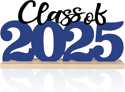 COCHIE Metal Class of 2025 Sign, Graduation Party Decorations for School, Home, Shelf, Mantel, Graduation Gifts for Graduate, Blue and Black Grad Table Top for Parties Decor Supplies (Class of 2025)