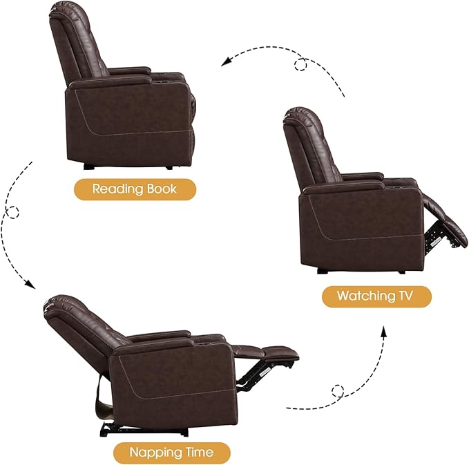 CANMOV Electric Power Recliner Chair Set of 2, Breathable Leather Home Theater Seating with Hidden Arm Storage, Power Recliner Chair for Living Room with USB Ports and Cup Holders,Red Brown