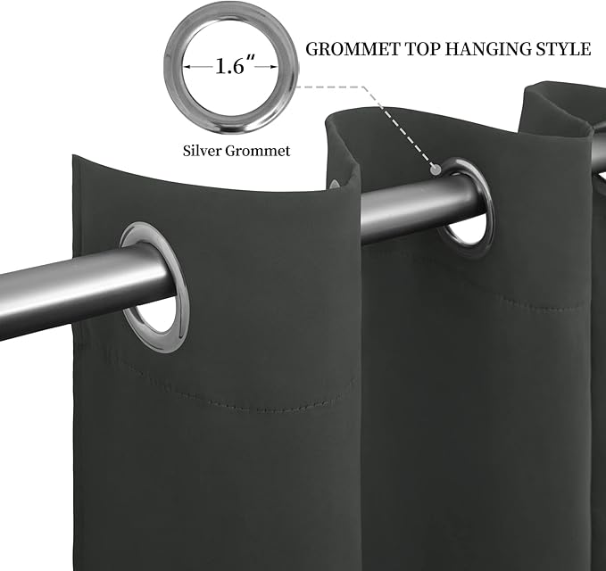 Easy-Going Blackout Curtains for Bedroom, Solid Thermal Insulated Grommet and Noise Reduction Window Drapes, Room Darkening Curtains for Living Room, 2 Panels (52x46 in,Dark Gray)
