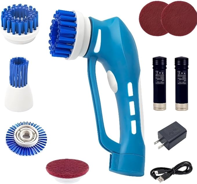 Electric Scrubber Power Cordless, Portable 360 Handheld Washing Cleaning Machine with 6 Replaceable Brush Heads, High Rotation for Bathroom, Floor, Kitchen, Car, Sink, Wall, Window