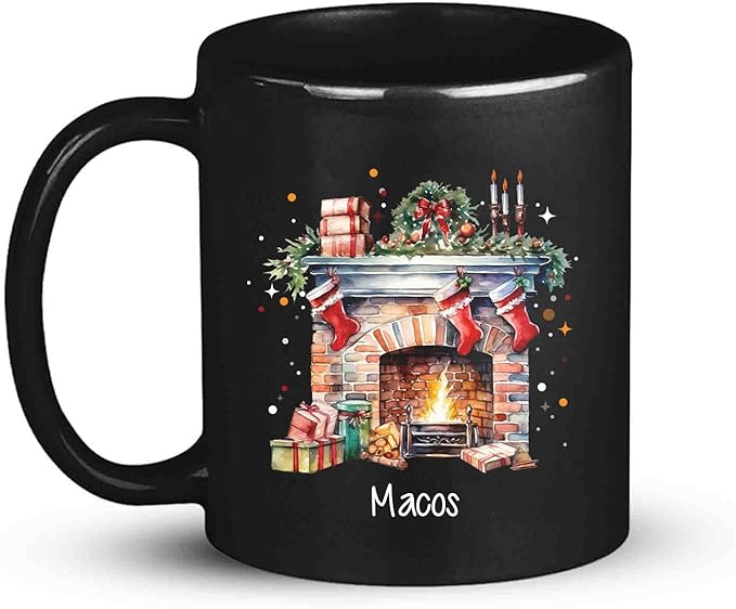 Cute Christmas Design Coffee Mug, Customized Name Black Cup For Christmas, Custom Christmas Themed Ceramic Mug 11oz 15oz, Personalized Christmas Decorative Cup, Gift For Friend Coworker