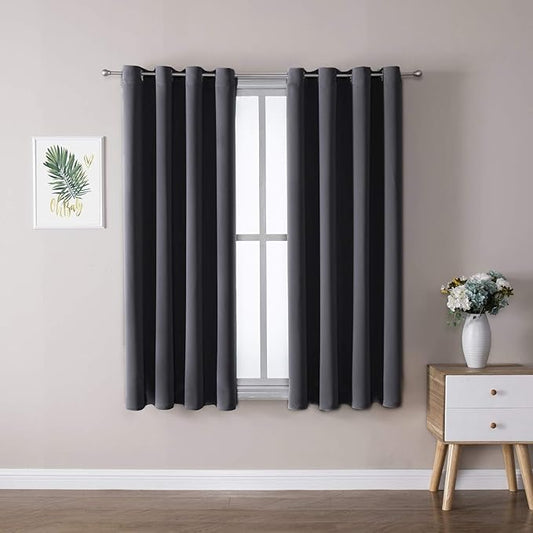 ChrisDowa Grommet Room Darkening Curtains for Bedroom and Living Room - 2 Panels Set Thermal Insulated Blackout Curtains (Dark Grey, 52W x 54L)