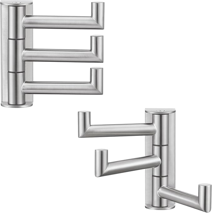 Angle Simple Swivel Towel Hooks, SUS 304 Stainless Steel Foldable Robe Hand Towel Holder for Bathroom Kitchen Wall, Brushed Nickel, 2 Pack