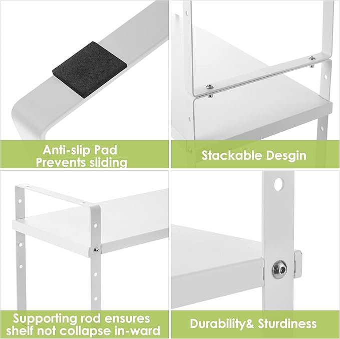 Expandable Cabinet Shelf Organizer Rack, Stackable Kitchen Counter Storage Shelves Stand, Adjustable Height Pantry Shelf Spice Rack (White, 2 Pack)