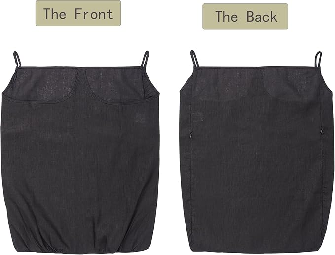 100% Pure Linen Dual Hanging Laundry Bag with 2 Deep Pocket and 2 Side Zipper 20x27in, Over The Door Laundry Hamper Space Saving Hampers for Dirty Clothes Home Travel, Black