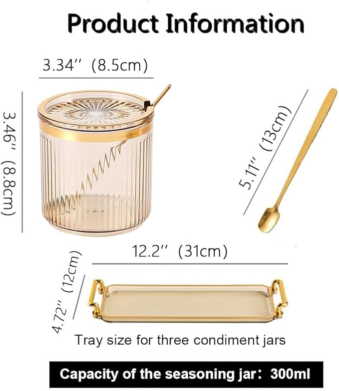 Acrylic Condiment Spice Jars,Condiment Spice Box With Lids and Spoons and Tray,Clear Plastic Condiment Canisters,Seasoning Box 3 Pack,Seasoning Box Set for Kitchen to Storage Salt,Paprika,Sugar