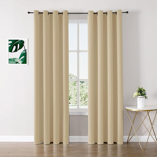 ChrisDowa Blackout Curtains 108 inches Long for Bedroom - 2 Panels Set Grommet Thermal Insulated Room Darkening Curtains for Living Room (Biscotti Beige, 52 x 108 Inch)