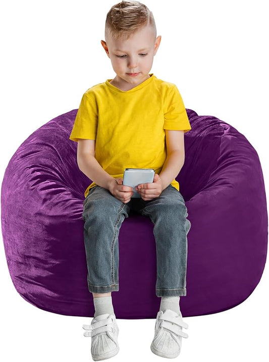 Bean Bag Chairs for Kids - Memory Foam Furniture BeanBag Chair - Kids/Teens Sofa with Soft Micro Fiber Cover - Round Fluffy Couch for Living Room Bedroom College Dorm - 2.5 ft, Purple