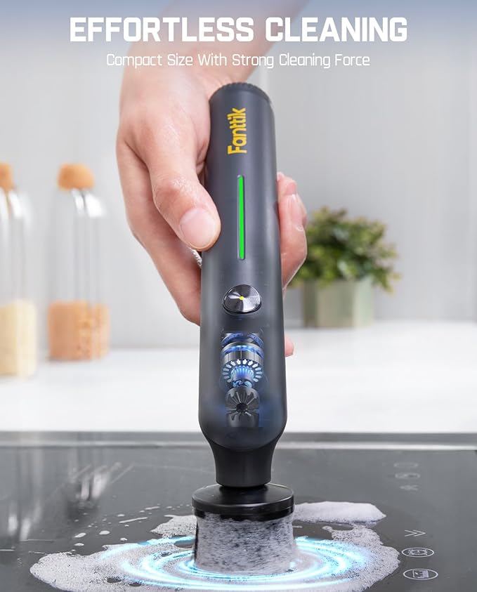 Fanttik G9 Nano Electric Spin Scrubber, Cordless Power Grout Brush, Type-C Fast Charging with LED Power Display, IPX7 Waterproof, 8 Replaceable Heads for Cleaning Grout, Corners, Crevices - Black