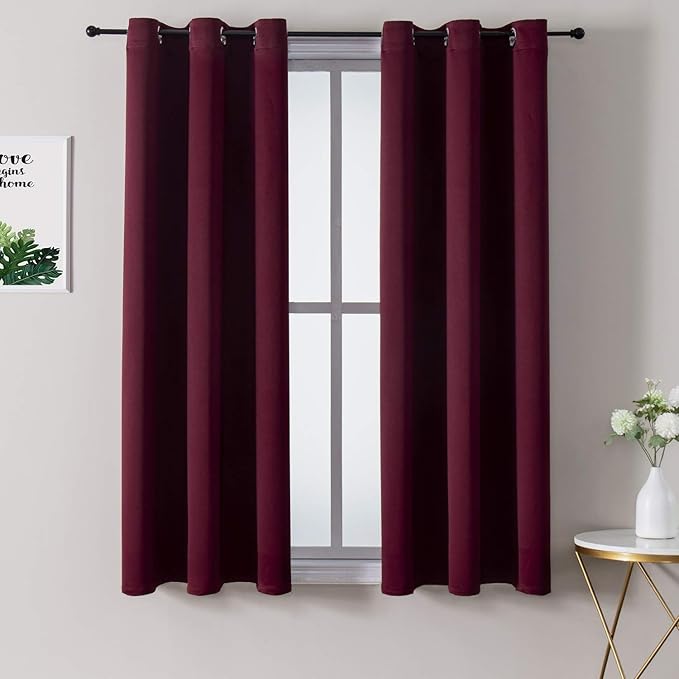 ChrisDowa Grommet Blackout Curtains for Bedroom and Living Room - 2 Panels Set Thermal Insulated Room Darkening Curtains (Burgundy Red, 42W x 63L)