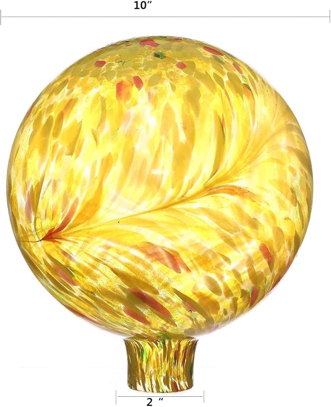 Gazing Ball 10 inch Colorful Glass Gazing Ball for Garden Decor, Indoor Outdoor Glass Gazing Globe Yard Decoration, Yellow
