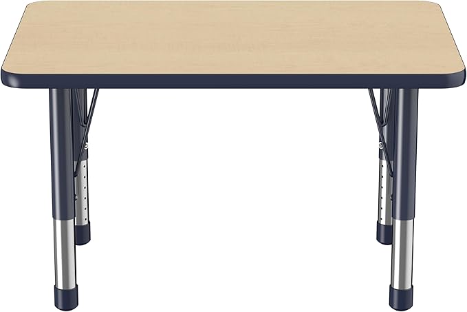 Factory Direct Partners FDP Rectangle Activity School and Classroom Kids Table (24 x 36 inch), Chunky Toddler Leg, Adjustable Height 15-24 inches - Maple Top and Navy Edge