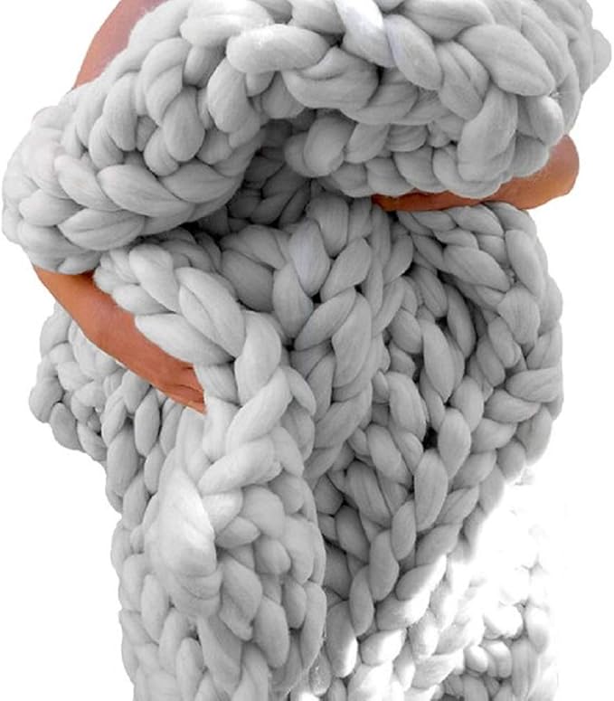 Chunky Knit Blanket Soft Handmade Knitting Throw for Bedroom Sofa Decor Super(Light Gray 47"x60")