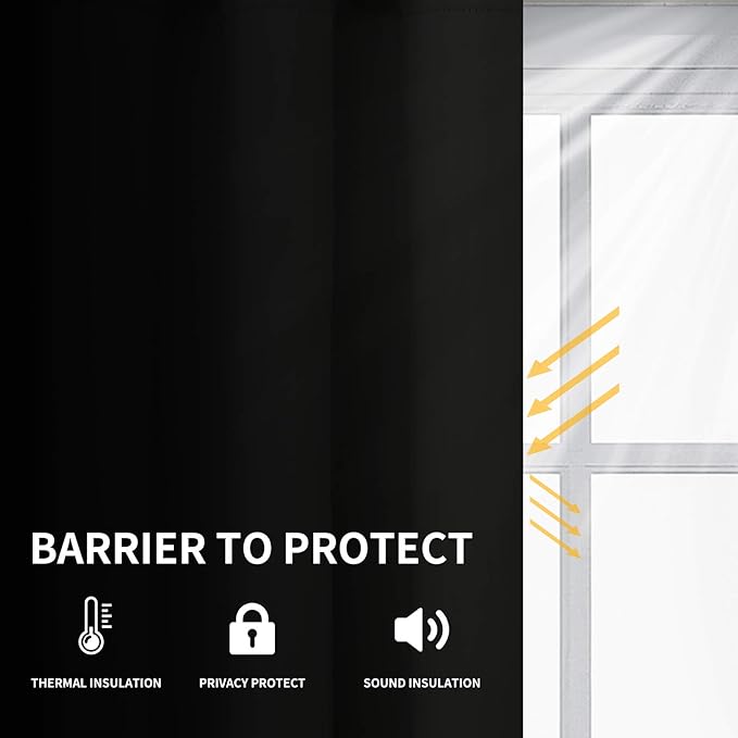 Easy-Going Blackout Curtains for Bedroom, Solid Thermal Insulated Grommet and Noise Reduction Window Drapes, Room Darkening Curtains for Living Room, 2 Panels (52x96 in,Black)