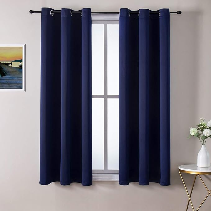 ChrisDowa Grommet Blackout Curtains for Bedroom and Living Room - 2 Panels Set Thermal Insulated Room Darkening Curtains (Navy Blue, 38W x 45L)