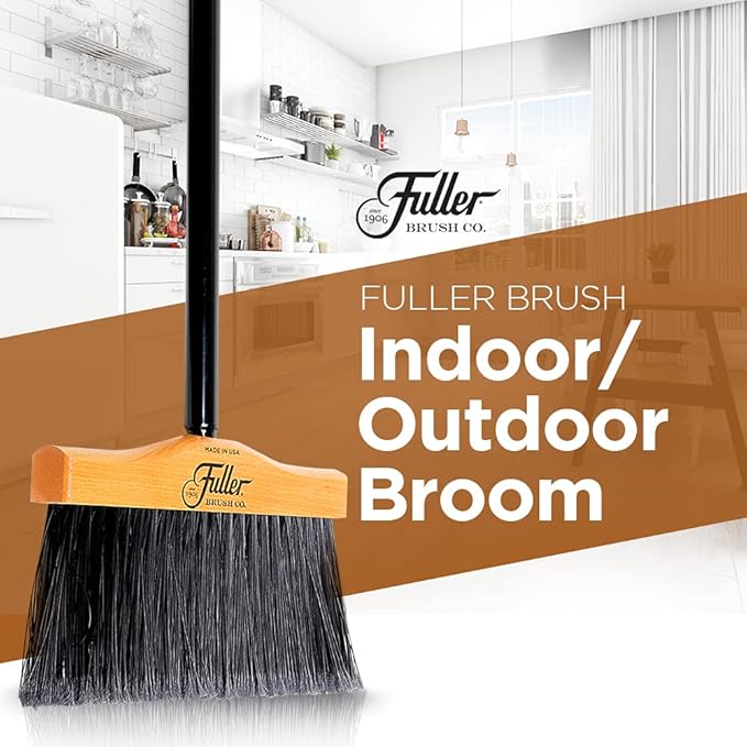 10” Upright Broom with 2 Piece Black Steel Threaded Handle
