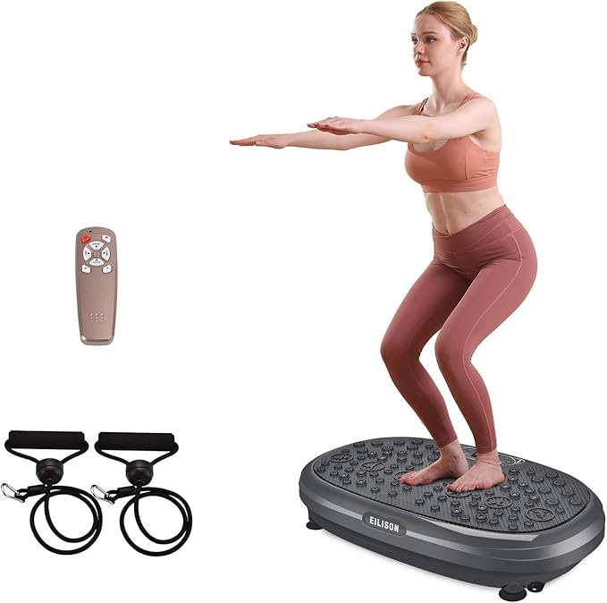 EILISON FitMax 3D XL Vibration Plate Exercise Machine - Whole Body Workout Vibration Platform w/Loop Bands - Lymphatic Drainage Machine for Weight Loss, Shaping, Wellness, Recovery