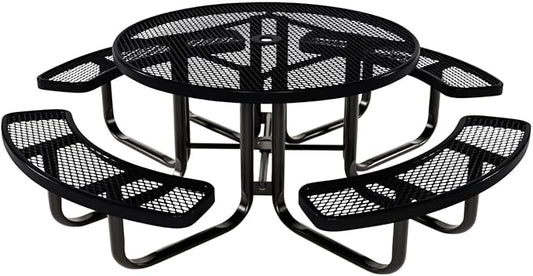 Coated Outdoor Furniture Heavy-Duty Portable Outdoor Kids Table with Umbrella Hole, Expanded Metal Kids Picnic Table, Commercial-Grade, Made in America (46 In, Round, Childrens, Black)
