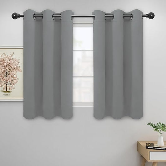 Easy-Going Blackout Curtains for Bedroom, Solid Thermal Insulated Grommet and Noise Reduction Window Drapes, Room Darkening Curtains for Living Room, 2 Panels (42x45 in, Light Gray)
