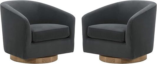 CHITA Swivel Accent Chair, FSC Certified Upholstered Velvet Barrel Chair for Living Room Set of 2, Fully Assembled, Grey