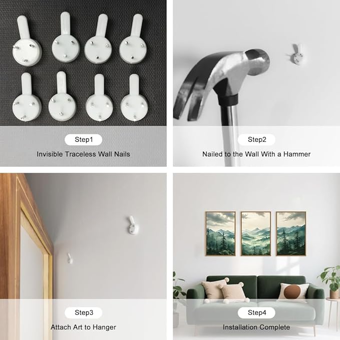 Celestdeco Green Foggy Mountain Framed Canvas Wall Art Set, Misty Forest Wall Decor, Watercolor Pine Tree Wall Painting, Large Nature Landscape Art Print for Living Room, Bedroom, Office - 24"X36"X3