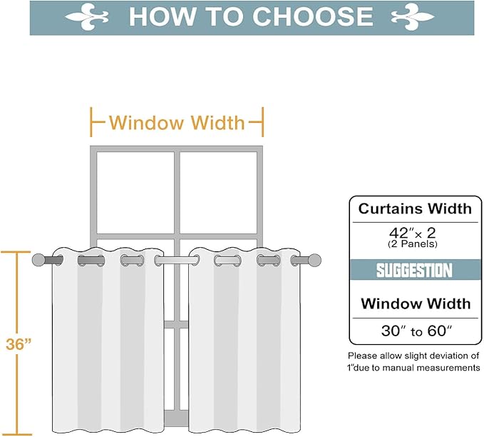 ChrisDowa Small Window Curtains for Kitchen and Bedroom - Grommet Short Thermal Insulated Room Darkening Curtains (2 Panels, Sky Blue, 42 x 36 Inch)