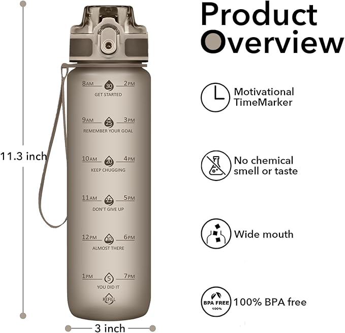 32oz Motivational Water Bottles with Time Marker & Fruit Strainer, Transparent Gradient Color Water Bottle with Times to Drink, Leakproof & BPA Free, Reusable Bottle with Strap (No Straw)