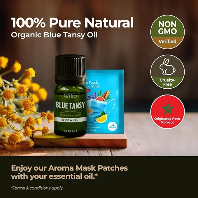 Gya Labs Blue Tansy Essential Oils for Skin - 0.17 Fl Oz - 100% Pure Natural Organic Blue Tansy Oil for Face, Diffuser, Candle Making Scent