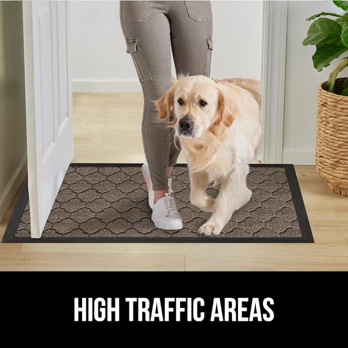 GORILLA GRIP 100% Waterproof All-Season WeatherMax Doormat US Designed Natural Rubber, Stain and Fade Resistant, Low Profile Indoor Outdoor Door Mats, Easy Clean Patio Mat, 17x29, Latte Quatrefoil