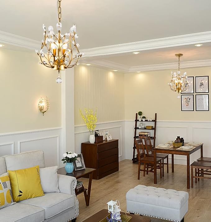 Ganeed Crystal Chandeliers,K9 Crystal Pendant Light with 3-Light Chandelier Lighting Fixtures,Ceiling Light for Living Room Bedroom Restaurant Hallway (Gold)