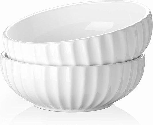 DOWAN 9.8'' Serving Bowls, 86 oz White Serving Platters, Large Ceramic Serving Dishes, Fruit Bowl, Set of 2, for Entertaining, Party, Kitchen, Dinner, Banquet, Housewarming Gift, Soft White