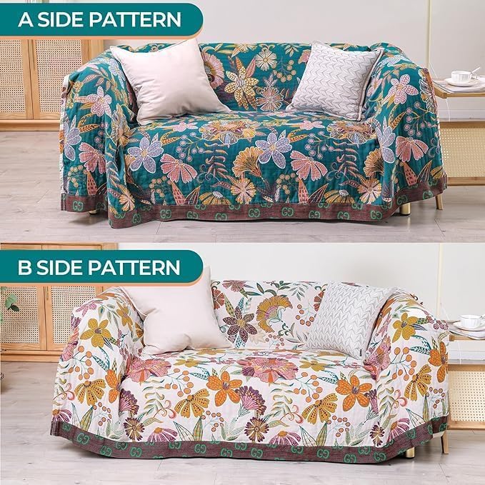 Cotton Throw Bed Blanket 90''x98'', Soft Lightweight Breathable Muslin Blanket for Couch, Bed, Travel, Picnics, All Season Gauze Blanket, Home Decor