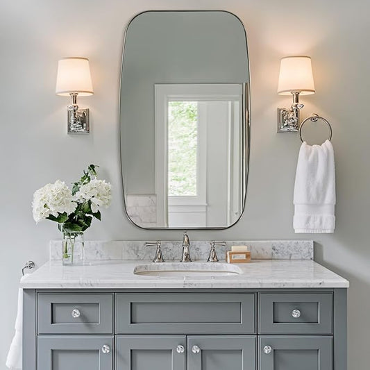 ANDY STAR Brushed Nickel Mirror, 30x48’’ Brushed Nickel Bathroom Oval Mirror with Stainless Steel Metal Frame, Silver Oblong Mirrors Wall Mounted for Bedroom, Living Room Decor