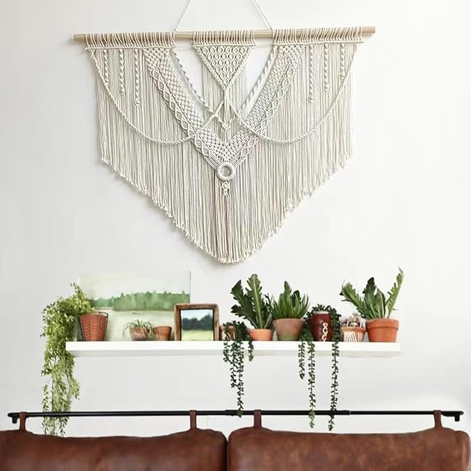 guzhiou large macrame wall hanging - Boho Tapestry Macrame Wall Decor Art- Chic Bohemian Handmade Woven Tapestry Home Decoration for Bedroom Living Room Apartment Wedding Party - 43"x32" (Beige-A)
