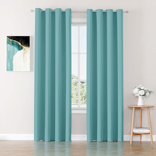 ChrisDowa Blackout Curtains 90 inches Long for Bedroom - 2 Panels Set Grommet Thermal Insulated Room Darkening Curtains for Living Room (Aqua, 52 x 90 Inch)