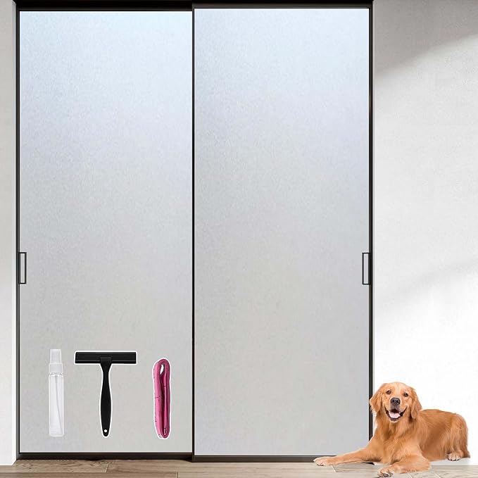 Frosted Glass Window Privacy Film Decorative, Bathroom Privacy Film for Glass Windows Cover, Static Cling, Removable, Reusable, Anti-UV, Anti-Glare, Heat Blocking,（Pure,17.5X196.9Inch）