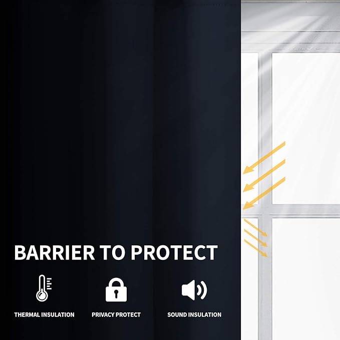 Easy-Going Blackout Curtains for Bedroom, Solid Thermal Insulated Grommet and Noise Reduction Window Drapes, Room Darkening Curtains for Living Room, 2 Panels (52x96 in,Navy)