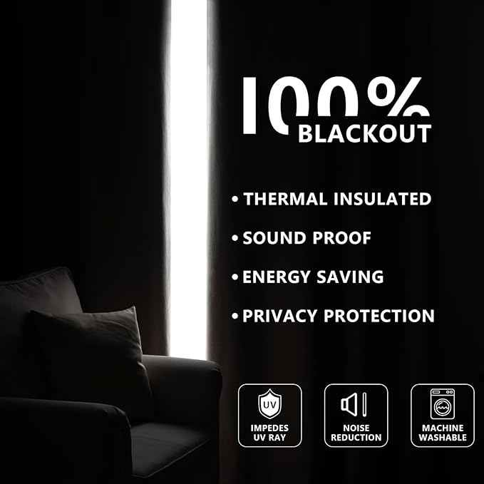 Blackout Curtains 84 Inch Length 2 Panels Set, 100% Black Out Textured Thermal Curtains, Grommet Privacy Light Blocking Drapes for Living Room Bedroom Luxury Decor(52W × 90L inch, Beige)